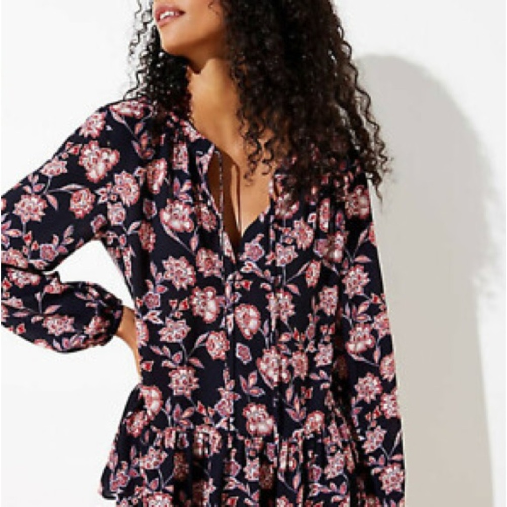 LOFT Black and Pink Floral Blouse
